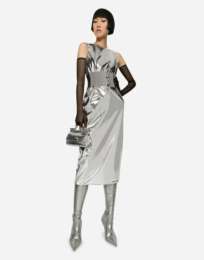 Dolce and Gabbana Dresses Women KIM DOLCEandGABBANA Foiled Jersey Calflength Dress Silver