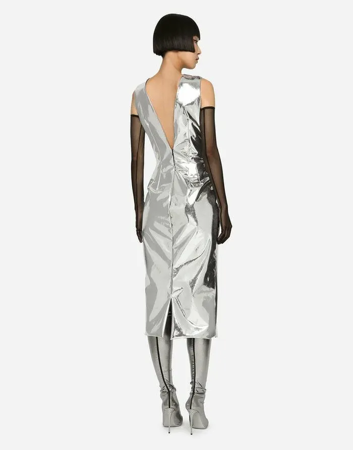 Dolce and Gabbana Dresses Women KIM DOLCEandGABBANA Foiled Jersey Calflength Dress Silver