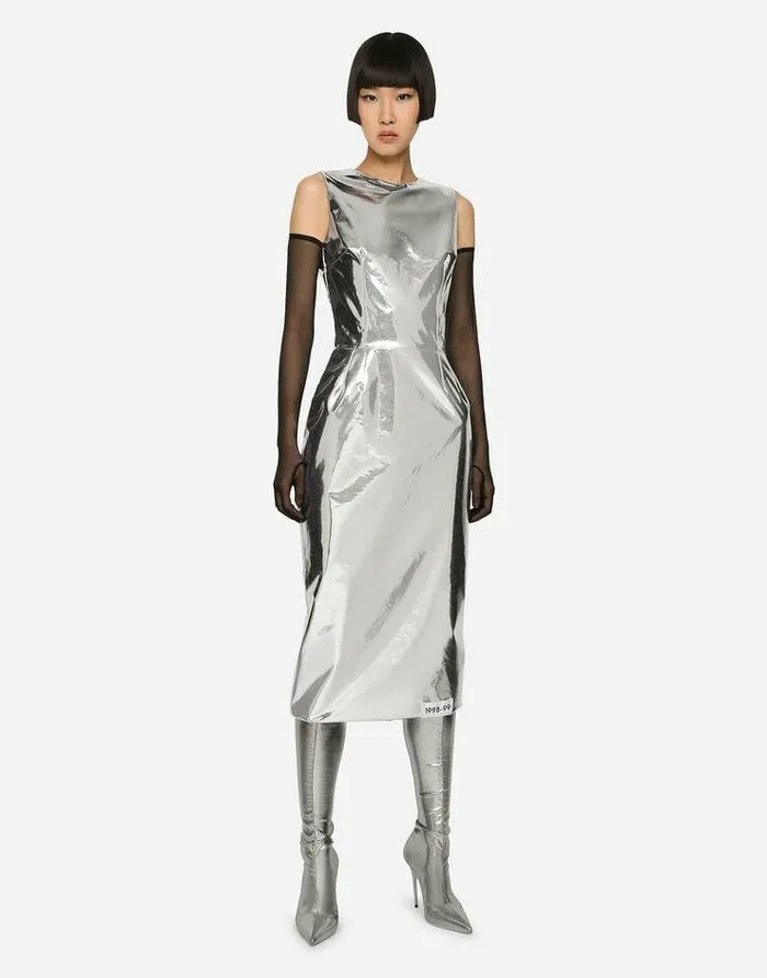 Dolce and Gabbana Dresses Women KIM DOLCEandGABBANA Foiled Jersey Calflength Dress Silver