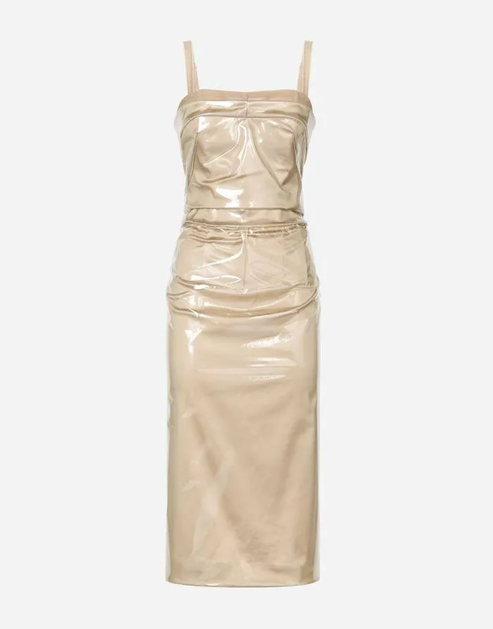 Dolce and Gabbana Dresses Women KIM DOLCEandGABBANA Long Satin And PVC Calflength Dress Beige Dolce and Gabbana Dresses Women KIM DOLCEandGABBANA Long Satin And PVC Calflength Dress Beige