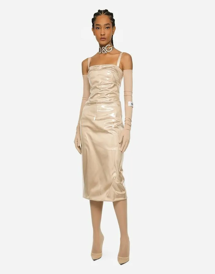 Dolce and Gabbana Dresses Women KIM DOLCEandGABBANA Long Satin And PVC Calflength Dress Beige Dolce and Gabbana Dresses Women KIM DOLCEandGABBANA Long Satin And PVC Calflength Dress Beige