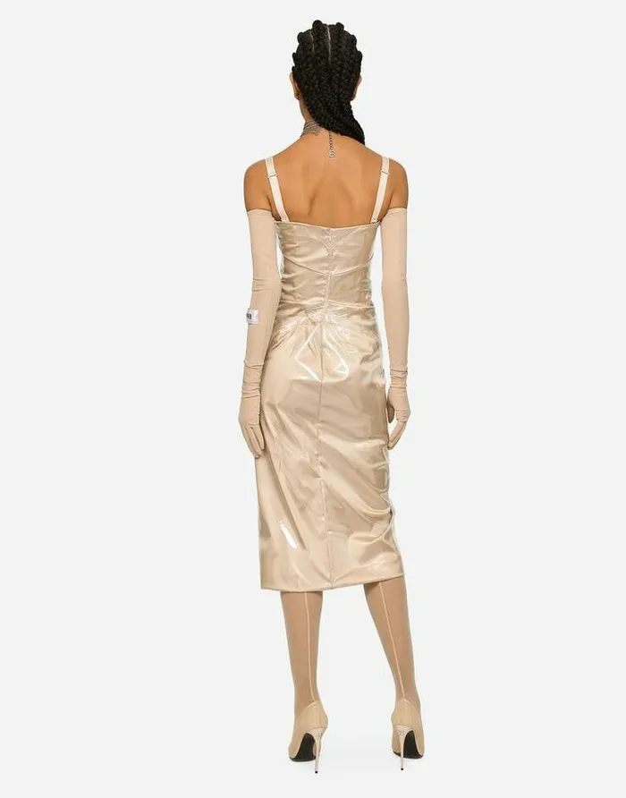 Dolce and Gabbana Dresses Women KIM DOLCEandGABBANA Long Satin And PVC Calflength Dress Beige Dolce and Gabbana Dresses Women KIM DOLCEandGABBANA Long Satin And PVC Calflength Dress Beige