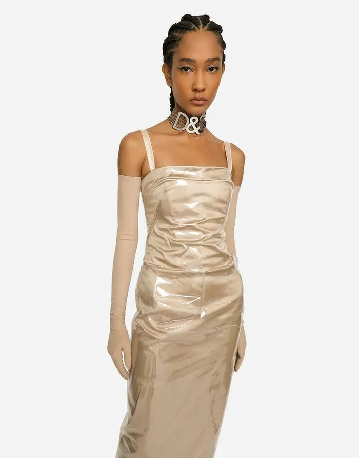 Dolce and Gabbana Dresses Women KIM DOLCEandGABBANA Long Satin And PVC Calflength Dress Beige Dolce and Gabbana Dresses Women KIM DOLCEandGABBANA Long Satin And PVC Calflength Dress Beige