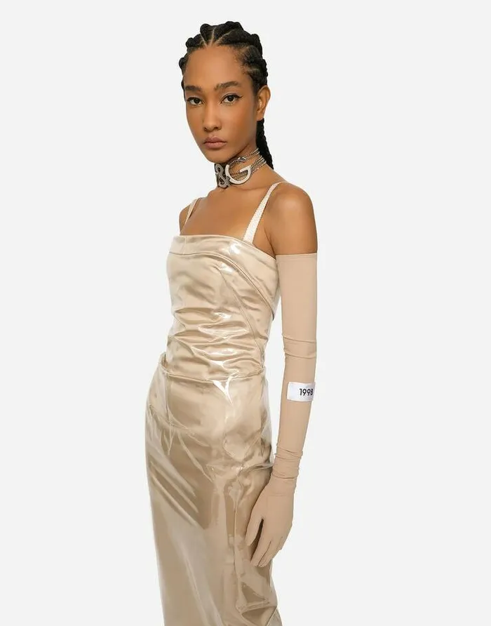 Dolce and Gabbana Dresses Women KIM DOLCEandGABBANA Long Satin And PVC Calflength Dress Beige Dolce and Gabbana Dresses Women KIM DOLCEandGABBANA Long Satin And PVC Calflength Dress Beige