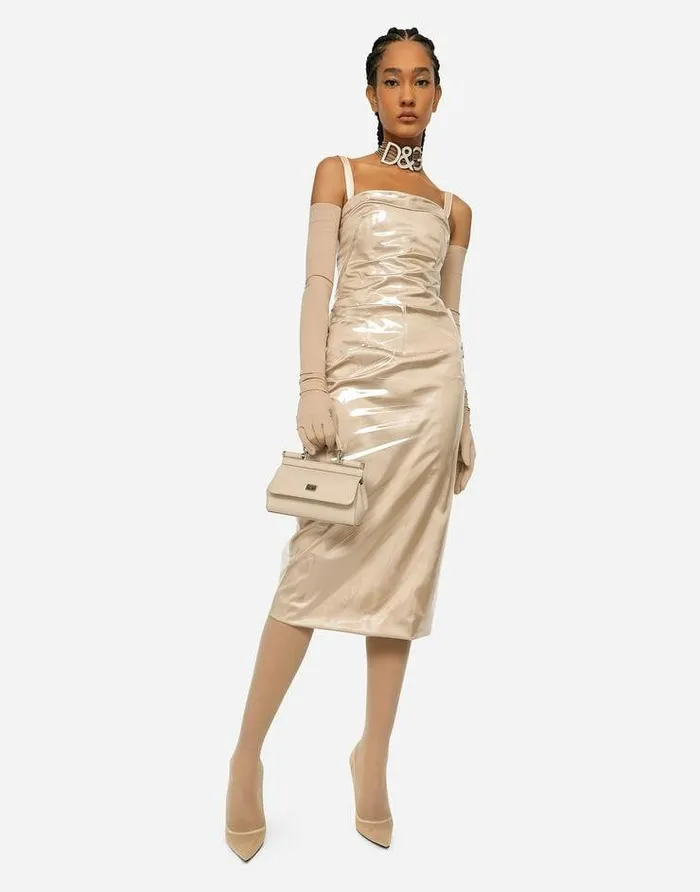 Dolce and Gabbana Dresses Women KIM DOLCEandGABBANA Long Satin And PVC Calflength Dress Beige Dolce and Gabbana Dresses Women KIM DOLCEandGABBANA Long Satin And PVC Calflength Dress Beige