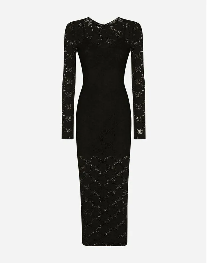 Dolce and Gabbana Dresses Women Long Lace Dress Black