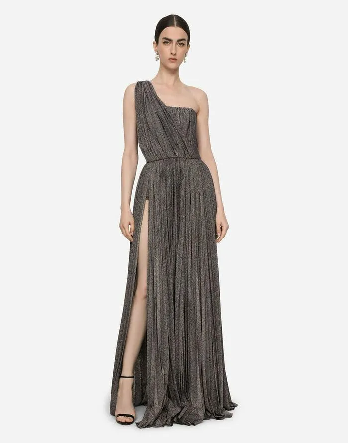 Dolce and Gabbana Dresses Women Long Lam Jersey Oneshoulder Dress Blue