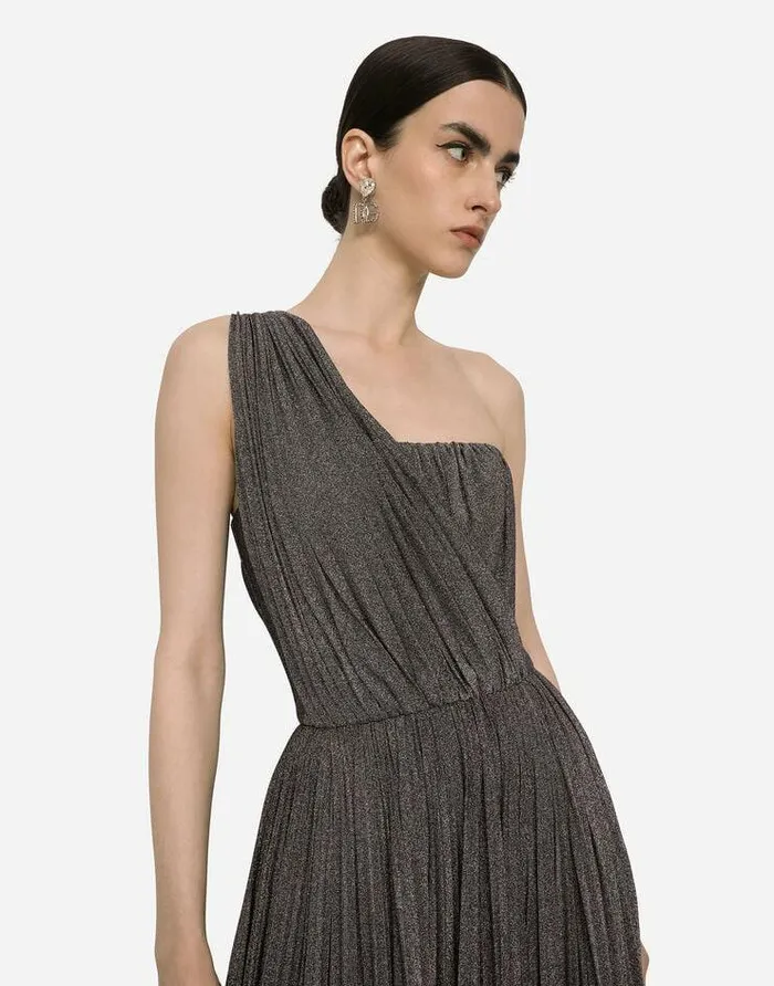 Dolce and Gabbana Dresses Women Long Lam Jersey Oneshoulder Dress Blue