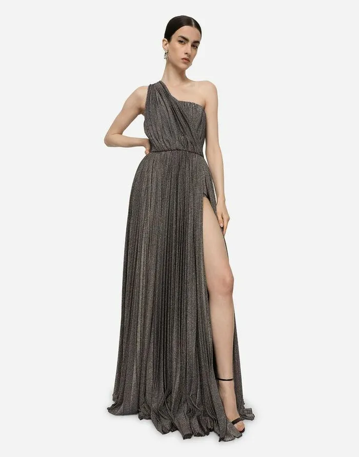 Dolce and Gabbana Dresses Women Long Lam Jersey Oneshoulder Dress Blue