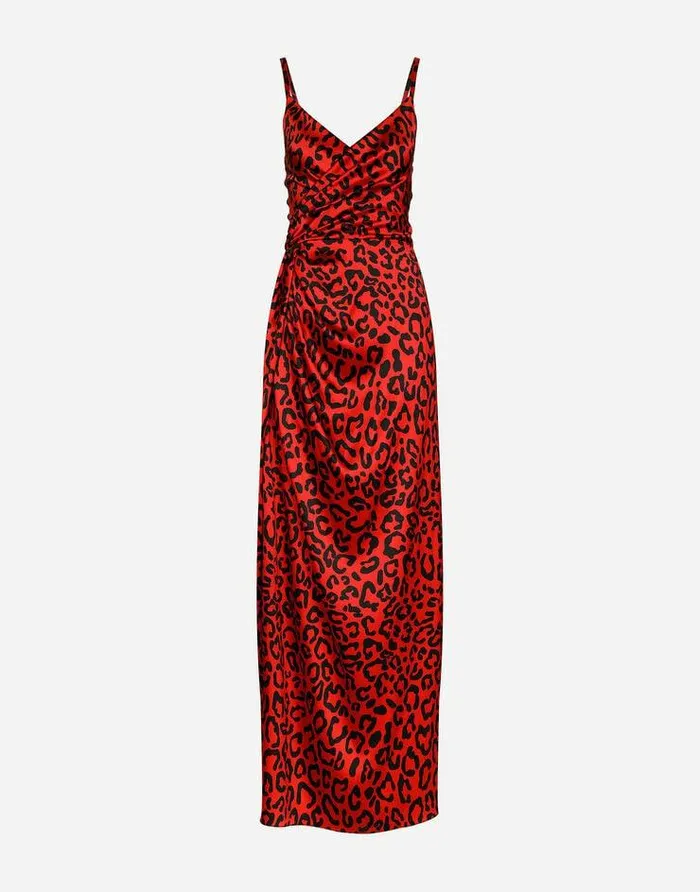 Dolce and Gabbana Dresses Women Long Leopardprint Satin Dress Multicolor