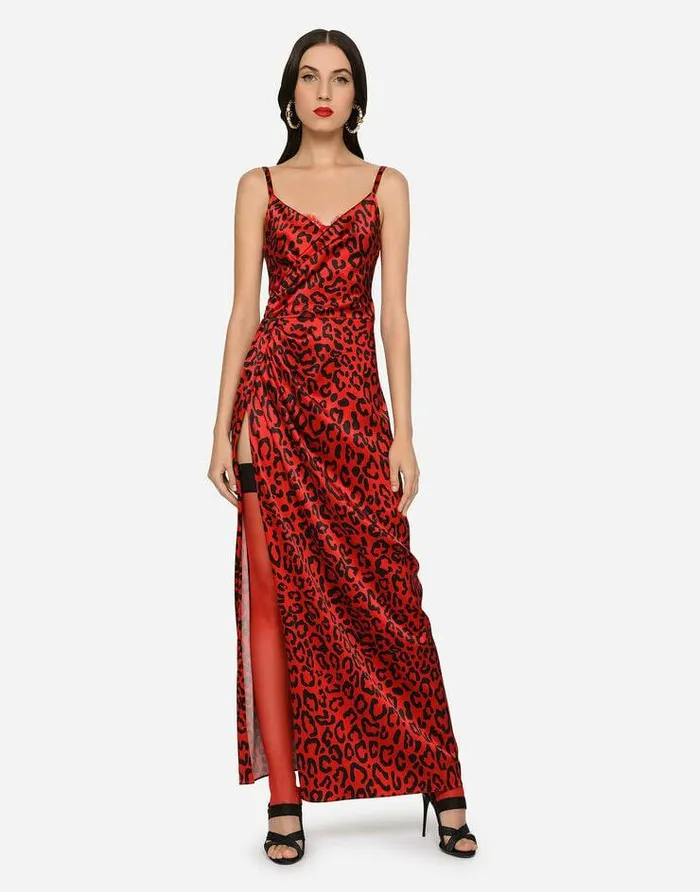 Dolce and Gabbana Dresses Women Long Leopardprint Satin Dress Multicolor Dolce and Gabbana Dresses Women Long Leopardprint Satin Dress Multicolor