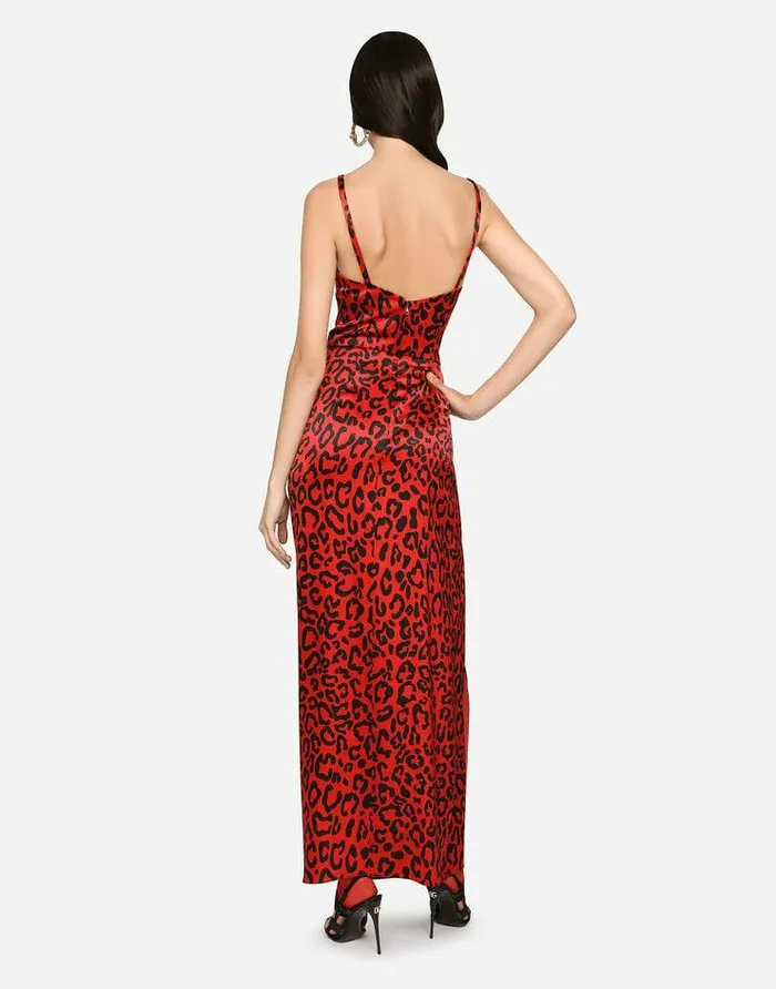 Dolce and Gabbana Dresses Women Long Leopardprint Satin Dress Multicolor Dolce and Gabbana Dresses Women Long Leopardprint Satin Dress Multicolor