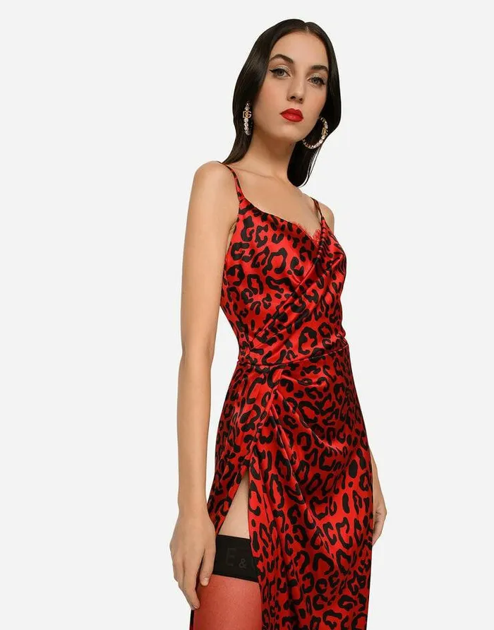 Dolce and Gabbana Dresses Women Long Leopardprint Satin Dress Multicolor Dolce and Gabbana Dresses Women Long Leopardprint Satin Dress Multicolor
