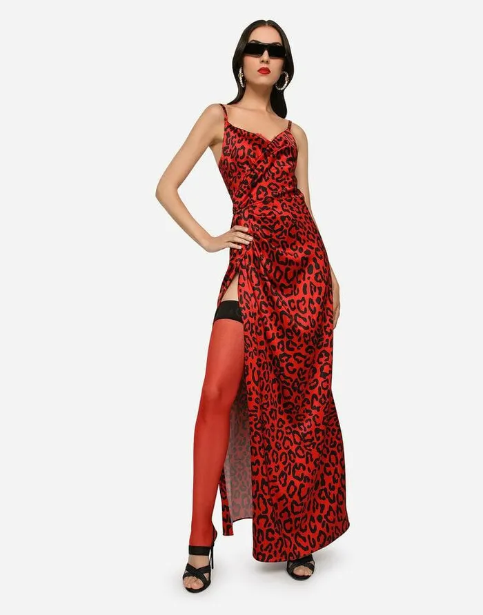 Dolce and Gabbana Dresses Women Long Leopardprint Satin Dress Multicolor Dolce and Gabbana Dresses Women Long Leopardprint Satin Dress Multicolor