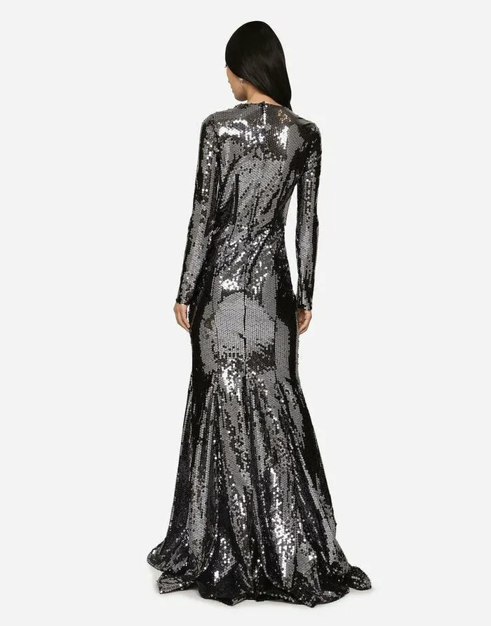 Dolce and Gabbana Dresses Women Long Sequined Dress With Corset Detailing Grey Dolce and Gabbana Dresses Women Long Sequined Dress With Corset Detailing Grey