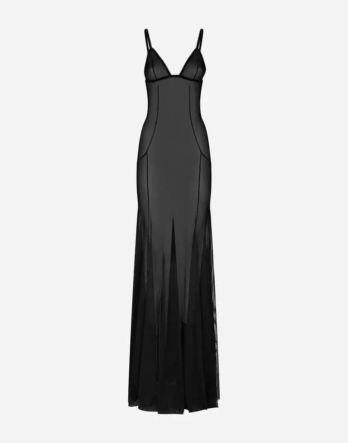 Dolce and Gabbana Dresses Women Long Tulle Slip Dress Black