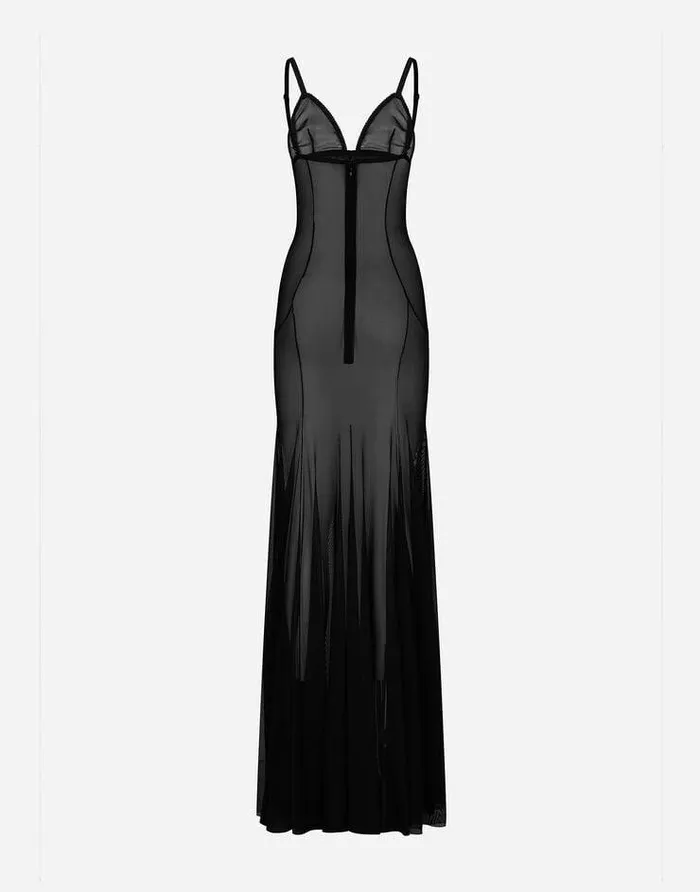 Dolce and Gabbana Dresses Women Long Tulle Slip Dress Black
