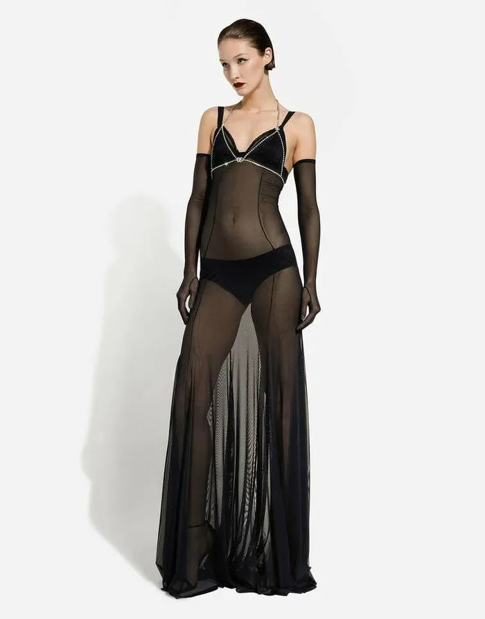 Dolce and Gabbana Dresses Women Long Tulle Slip Dress Black