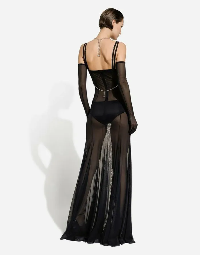 Dolce and Gabbana Dresses Women Long Tulle Slip Dress Black