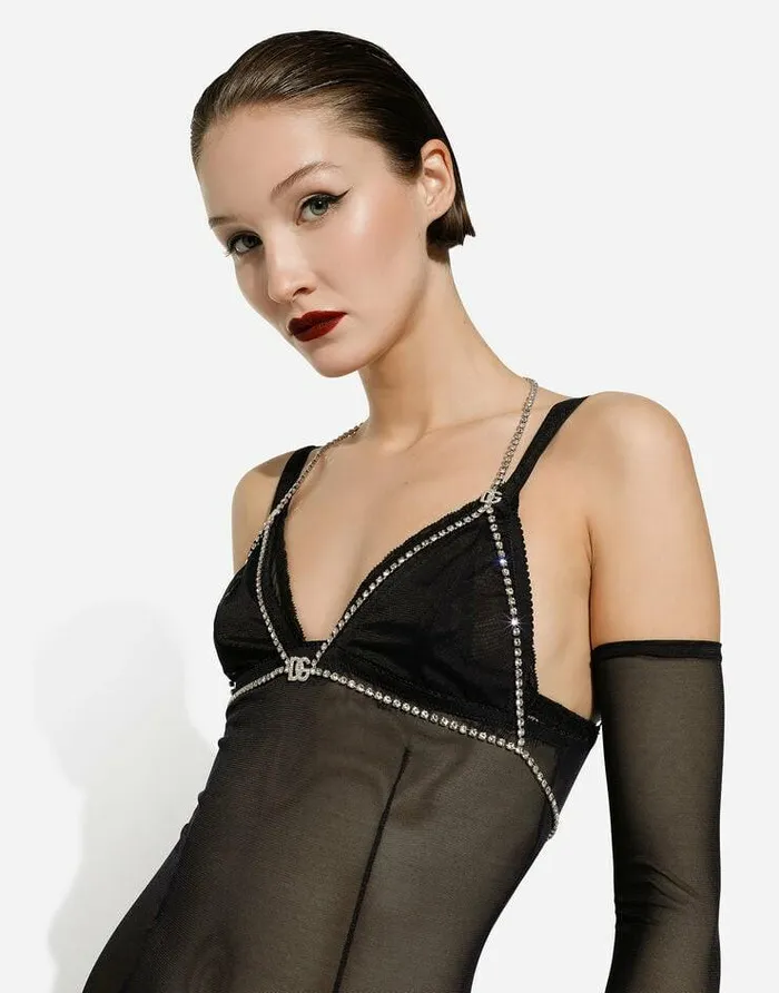 Dolce and Gabbana Dresses Women Long Tulle Slip Dress Black