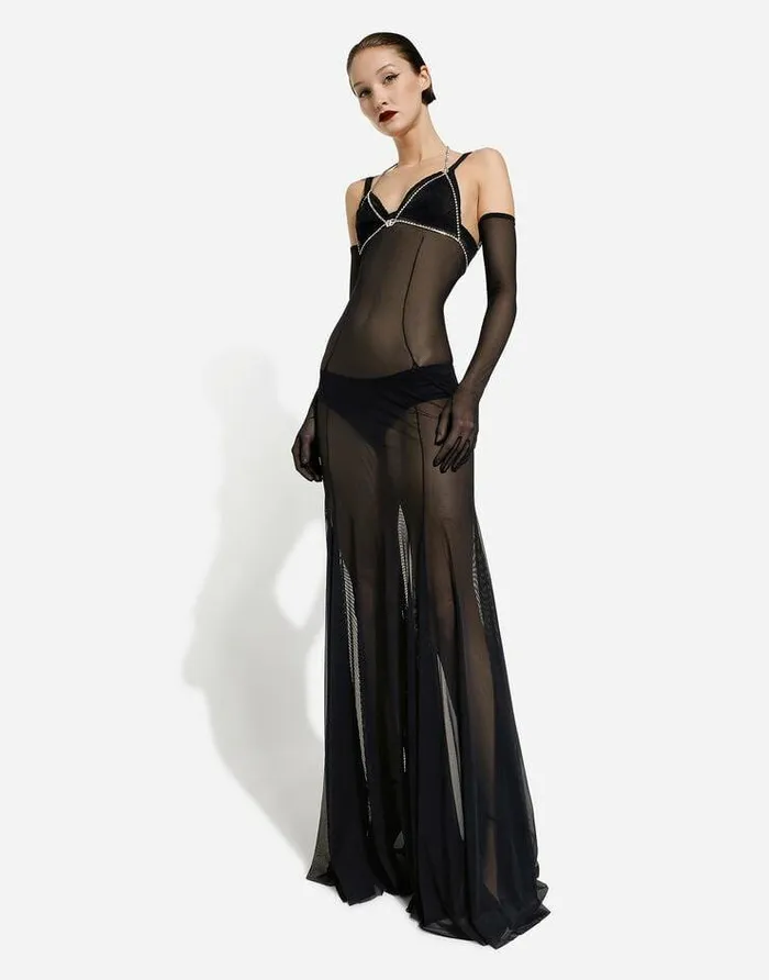 Dolce and Gabbana Dresses Women Long Tulle Slip Dress Black