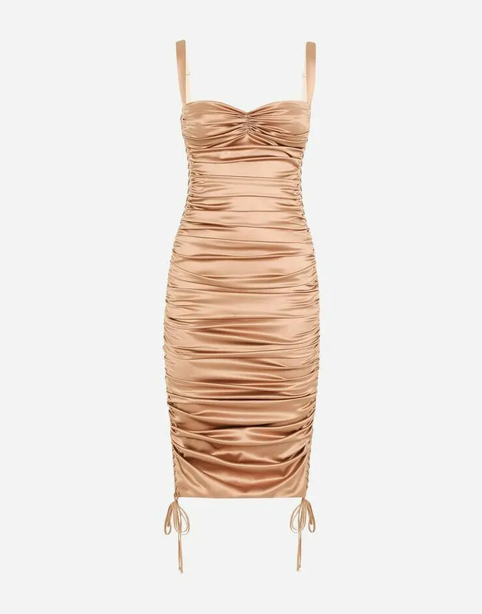 Dolce and Gabbana Dresses Women Satin Midi Dress With Draping And Lacing Beige Dolce and Gabbana Dresses Women Satin Midi Dress With Draping And Lacing Beige