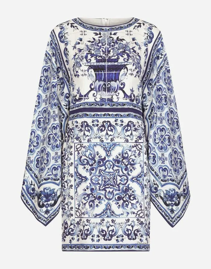 Dolce and Gabbana Dresses Women Short Majolicaprint Charmeuse Dress Multicolor Dolce and Gabbana Dresses Women Short Majolicaprint Charmeuse Dress Multicolor