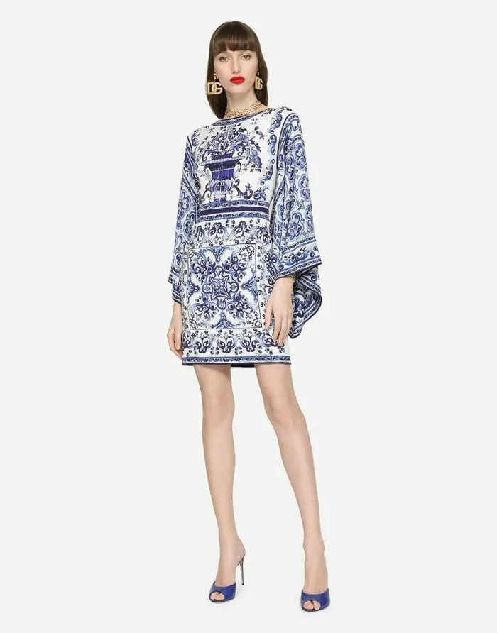 Dolce and Gabbana Dresses Women Short Majolicaprint Charmeuse Dress Multicolor Dolce and Gabbana Dresses Women Short Majolicaprint Charmeuse Dress Multicolor
