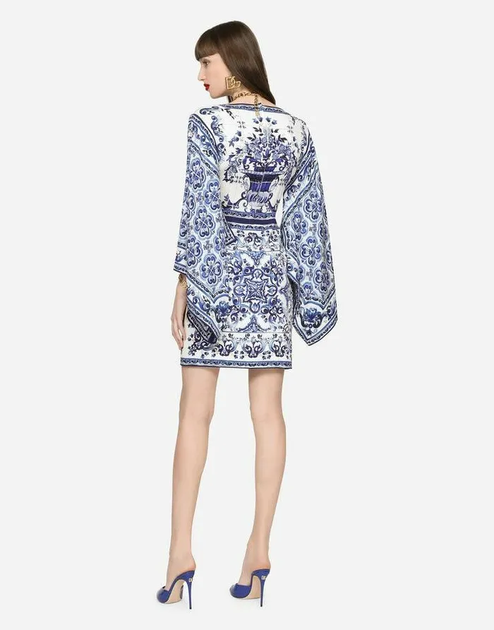 Dolce and Gabbana Dresses Women Short Majolicaprint Charmeuse Dress Multicolor Dolce and Gabbana Dresses Women Short Majolicaprint Charmeuse Dress Multicolor