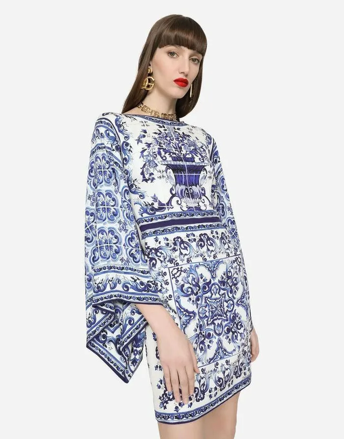Dolce and Gabbana Dresses Women Short Majolicaprint Charmeuse Dress Multicolor Dolce and Gabbana Dresses Women Short Majolicaprint Charmeuse Dress Multicolor