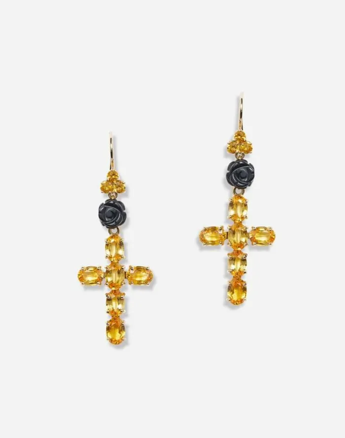 Dolce and Gabbana Earrings Women Family Yellow Gold Earrings With Yellow Sapphires Gold