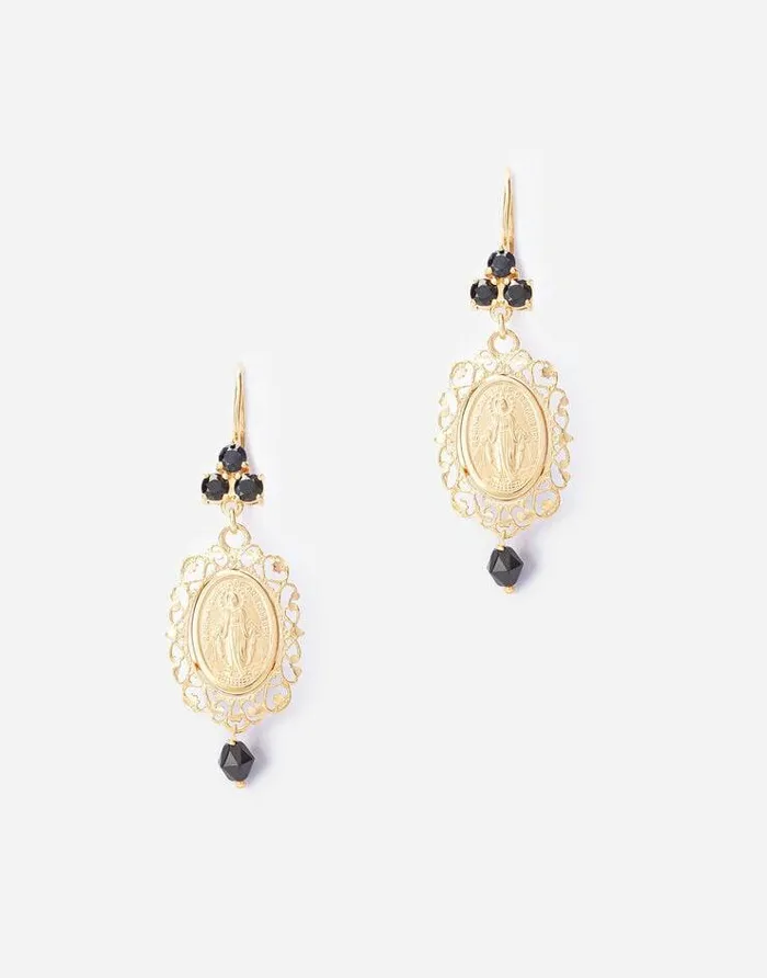Dolce and Gabbana Earrings Women Sicily Yellow Gold Earrings With Medal Pendant Gold Dolce and Gabbana Earrings Women Sicily Yellow Gold Earrings With Medal Pendant Gold