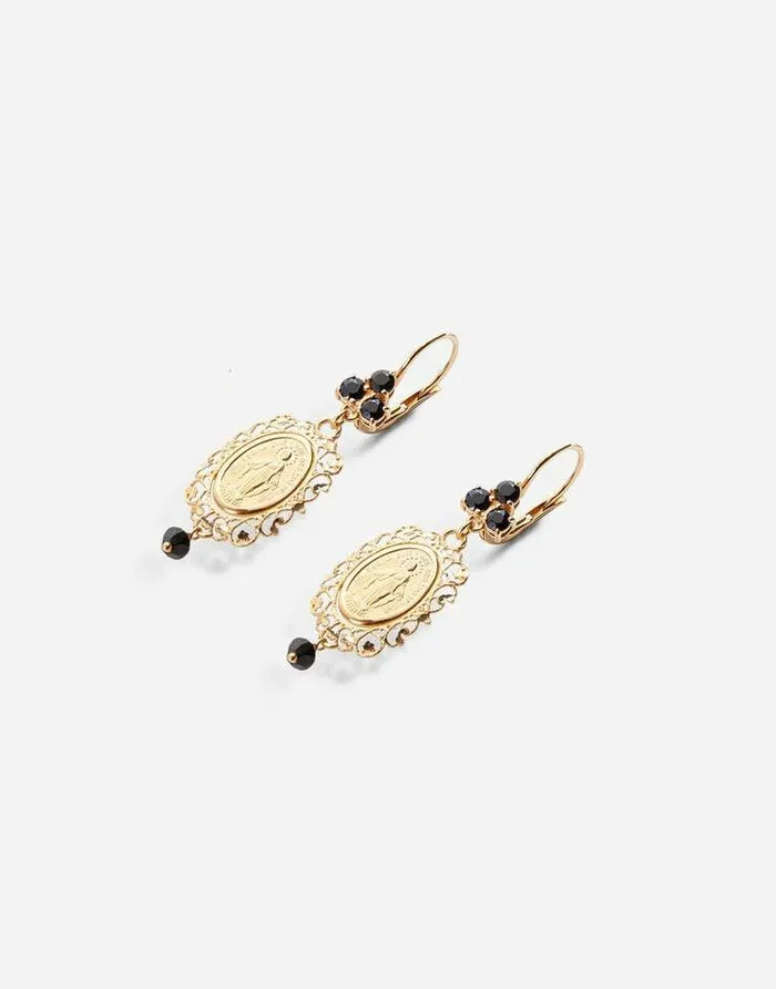 Dolce and Gabbana Earrings Women Sicily Yellow Gold Earrings With Medal Pendant Gold Dolce and Gabbana Earrings Women Sicily Yellow Gold Earrings With Medal Pendant Gold