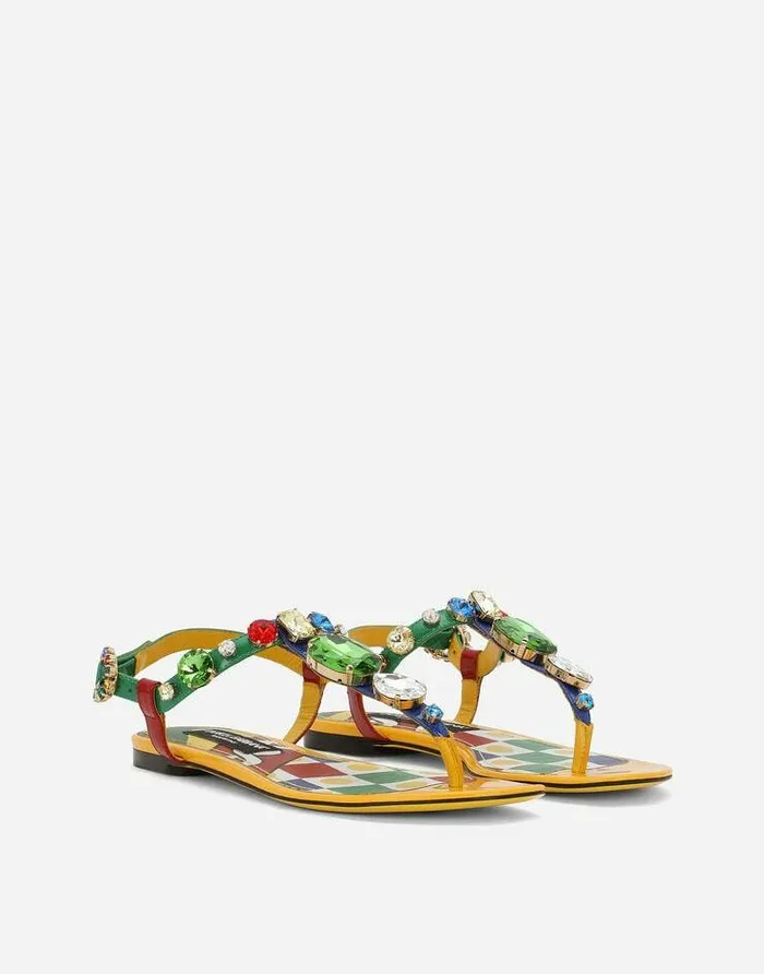 Dolce and Gabbana Flat Women Patent Leather Thong Sandals Multicolor Dolce and Gabbana Flat Women Patent Leather Thong Sandals Multicolor