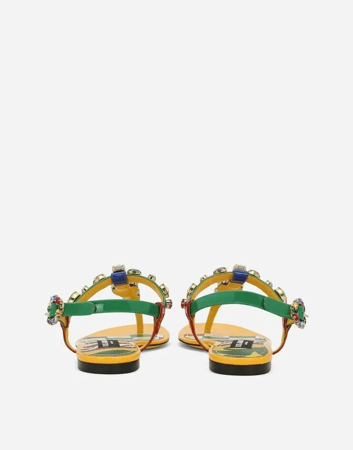 Dolce and Gabbana Flat Women Patent Leather Thong Sandals Multicolor Dolce and Gabbana Flat Women Patent Leather Thong Sandals Multicolor