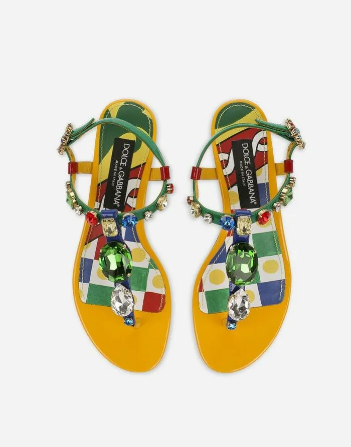 Dolce and Gabbana Flat Women Patent Leather Thong Sandals Multicolor Dolce and Gabbana Flat Women Patent Leather Thong Sandals Multicolor