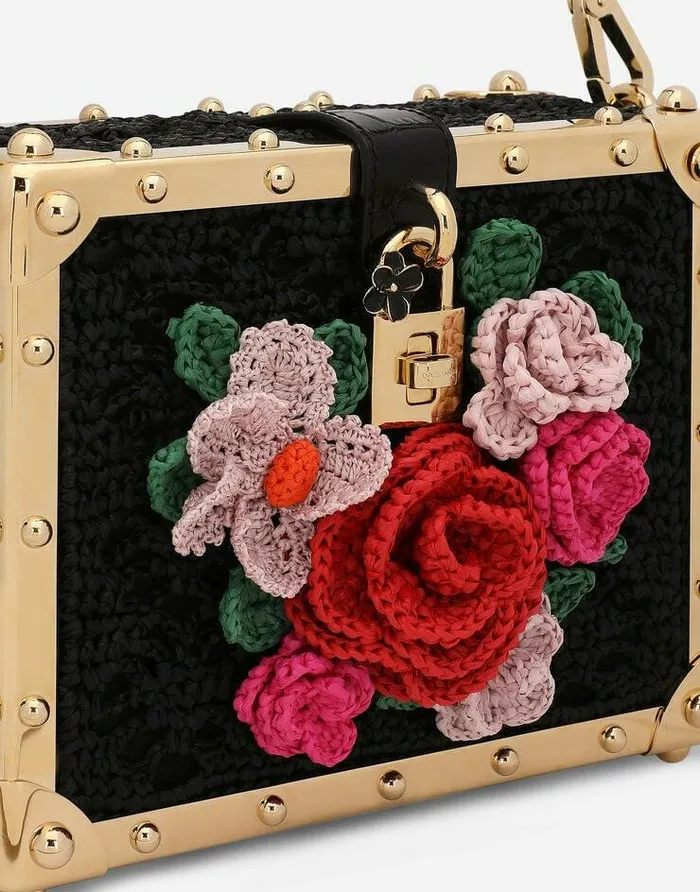 Dolce and Gabbana Handbags Women Raffia Crochet Dolce Box Bag Multicolor