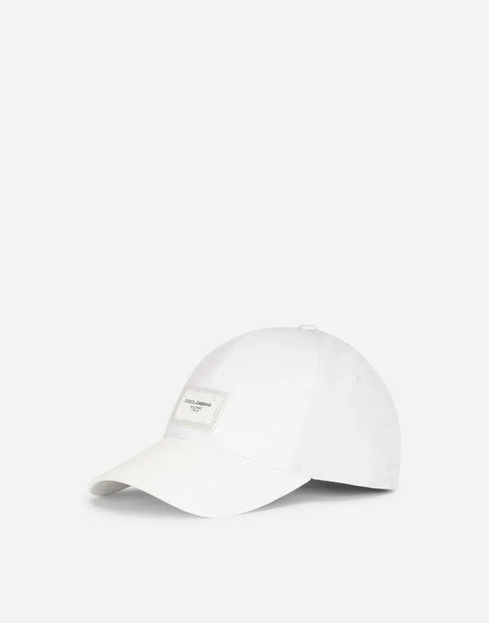 Dolce and Gabbana Hats And Gloves Men Baseball Cap With Branded Plate White