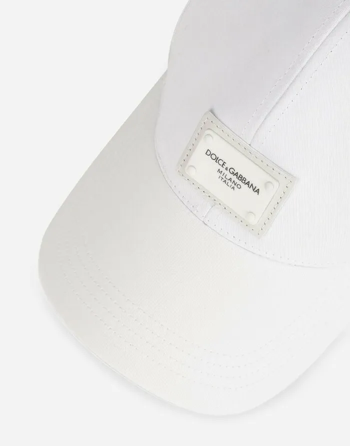 Dolce and Gabbana Hats And Gloves Men Baseball Cap With Branded Plate White