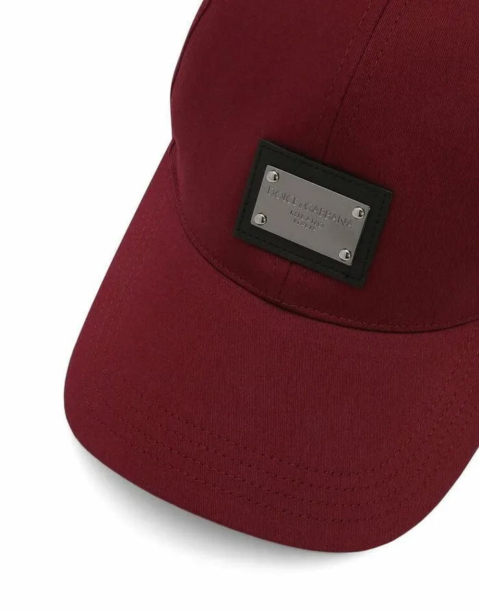 Dolce and Gabbana Hats And Gloves Men Cotton Baseball Cap With Logo Tag Bordeaux