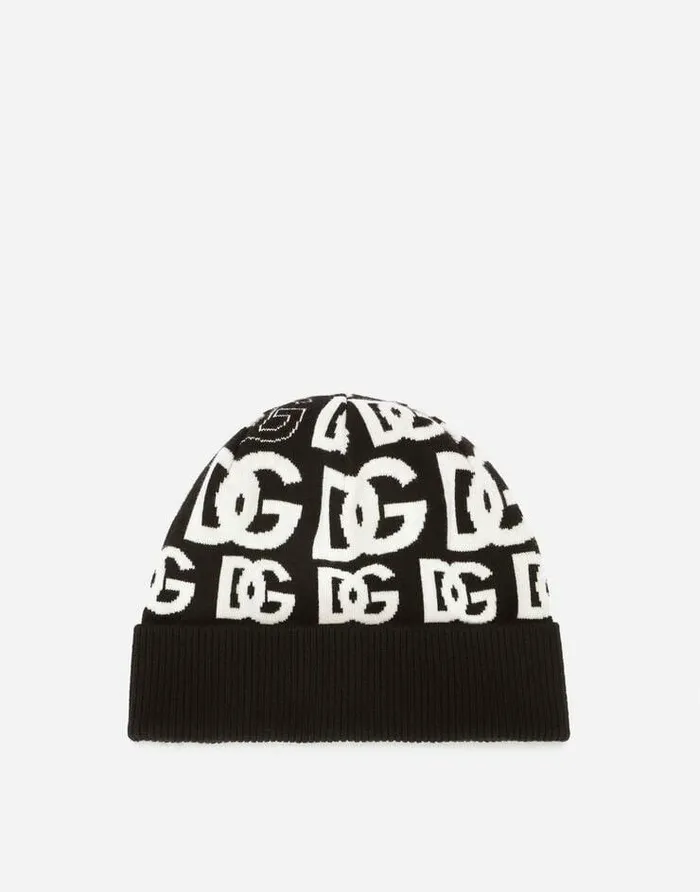 Dolce and Gabbana Hats And Gloves Men Knit Cashmere Jacquard Hat With DG Logo Multicolor Dolce and Gabbana Hats And Gloves Men Knit Cashmere Jacquard Hat With DG Logo Multicolor