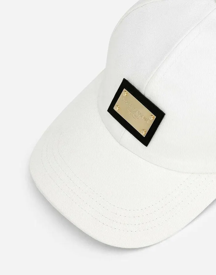 Dolce and Gabbana Hats And Gloves Women Gabardine Baseball Cap With DG Logo White Dolce and Gabbana Hats And Gloves Women Gabardine Baseball Cap With DG Logo White