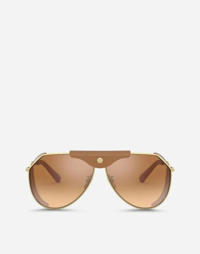 Dolce and Gabbana Icons Men Panama Sunglasses Gold And Camel