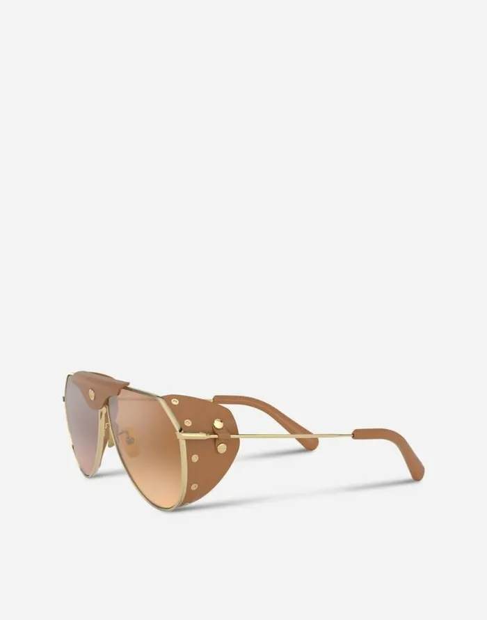 Dolce and Gabbana Icons Men Panama Sunglasses Gold And Camel