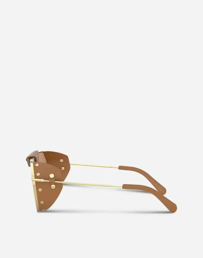 Dolce and Gabbana Icons Men Panama Sunglasses Gold And Camel