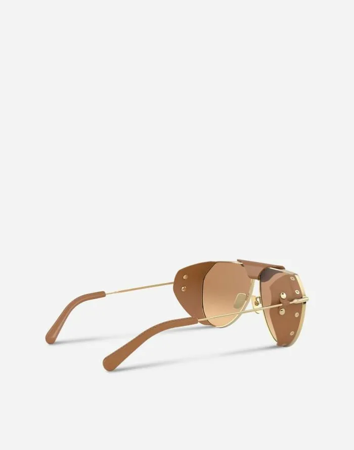 Dolce and Gabbana Icons Men Panama Sunglasses Gold And Camel