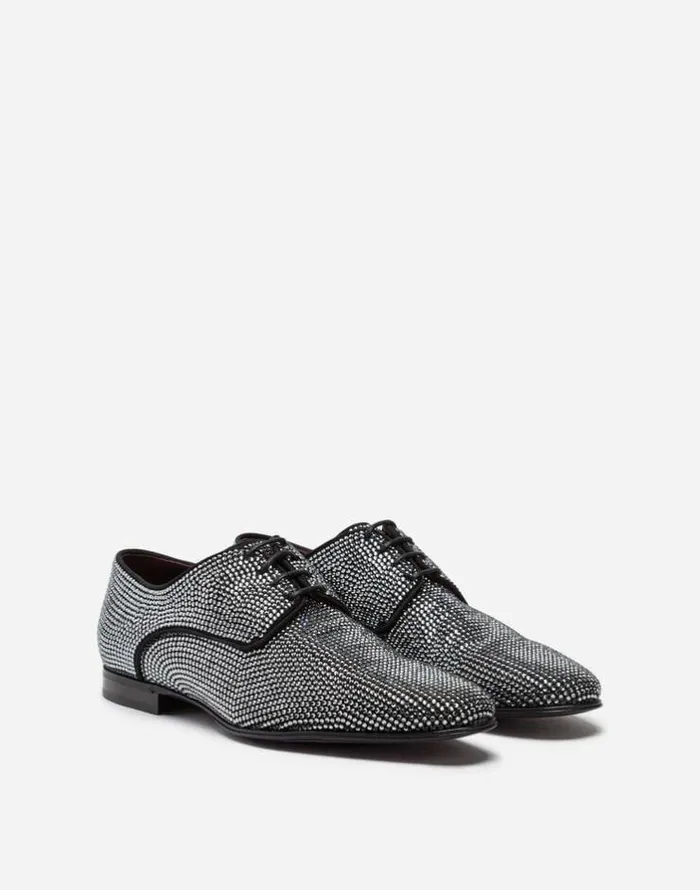 Dolce and Gabbana LaceUps Men Derby In Suede With Allover Rhinestones Blacksilver Dolce and Gabbana LaceUps Men Derby In Suede With Allover Rhinestones Blacksilver