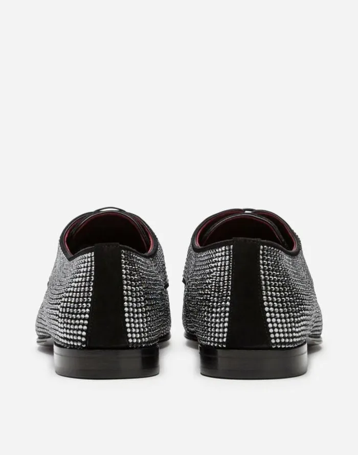 Dolce and Gabbana LaceUps Men Derby In Suede With Allover Rhinestones Blacksilver Dolce and Gabbana LaceUps Men Derby In Suede With Allover Rhinestones Blacksilver