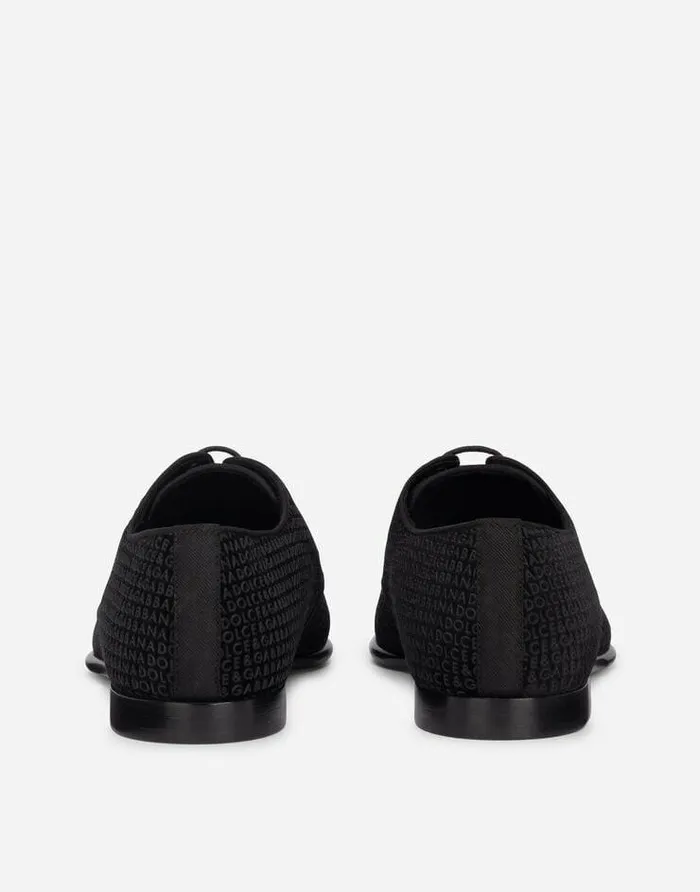 Dolce and Gabbana LaceUps Men Velvet Derby Shoes With Allover Logo Black Dolce and Gabbana LaceUps Men Velvet Derby Shoes With Allover Logo Black