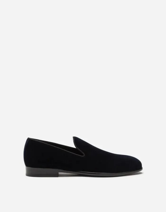Dolce and Gabbana Loafers And Moccasins Men Slippers In Velvet Blue
